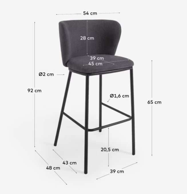 Scaun bar gri din textil Ciselia Low Kave Home