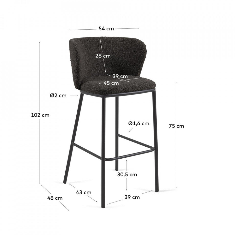 Scaun bar negru din textil Ciselia Kave Home