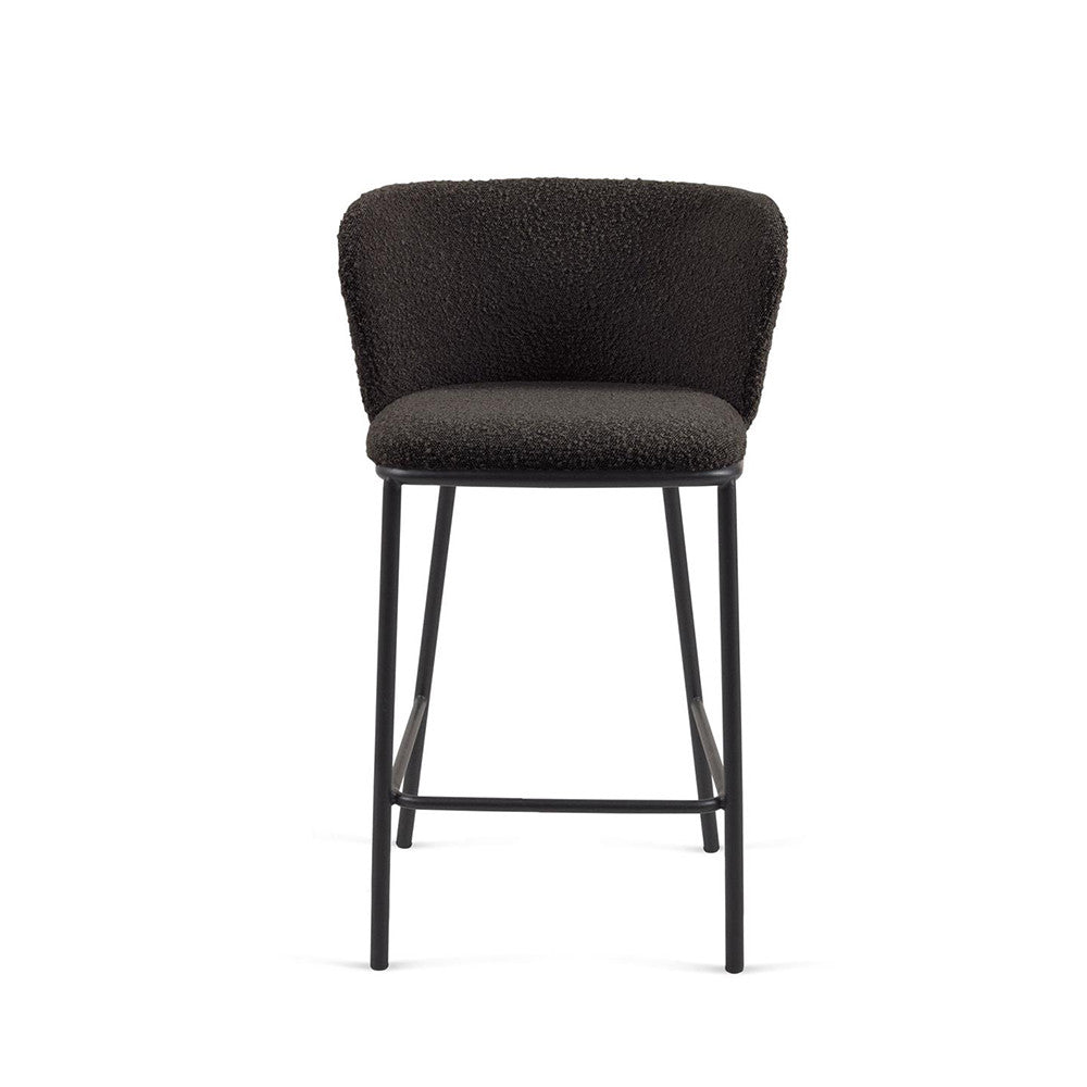 Scaun bar negru din textil Ciselia Shearling Kave Home