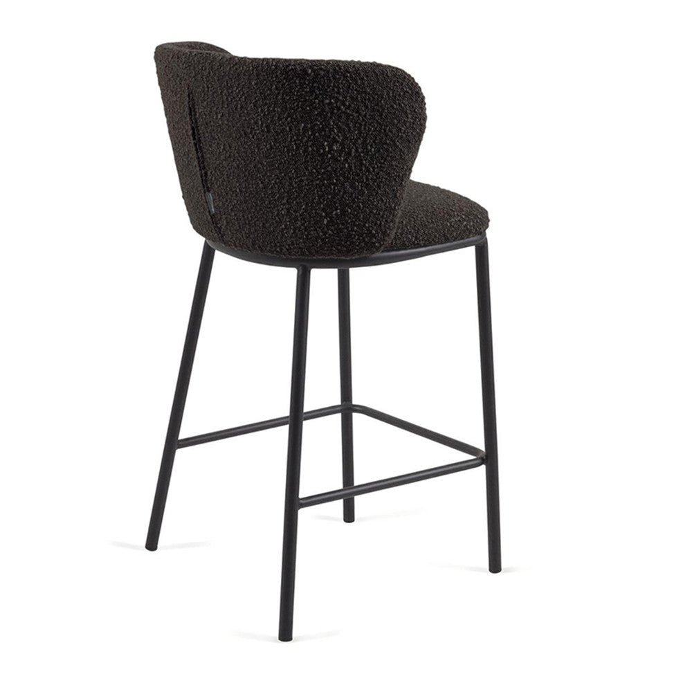 Scaun bar negru din textil Ciselia Shearling Kave Home