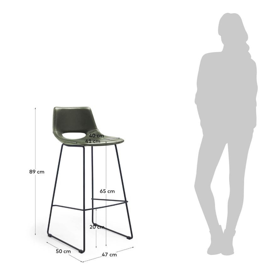 Scaun bar verde din piele ecologica Zahara Style Kave Home
