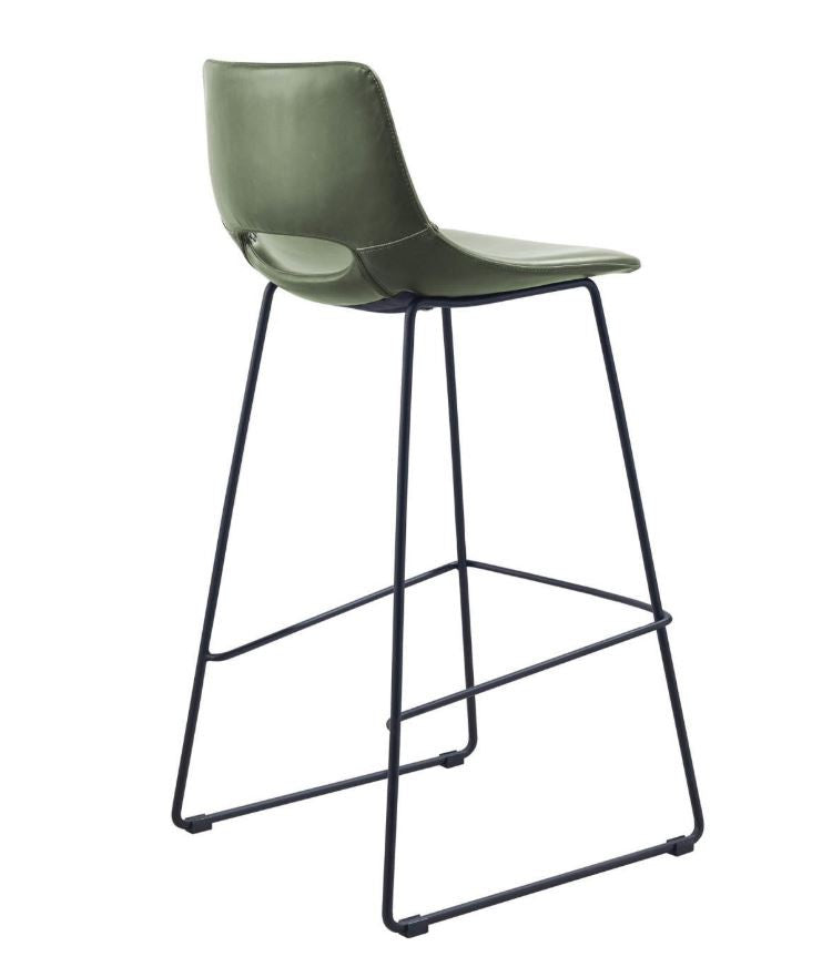 Scaun bar verde din piele ecologica Zahara Style Kave Home