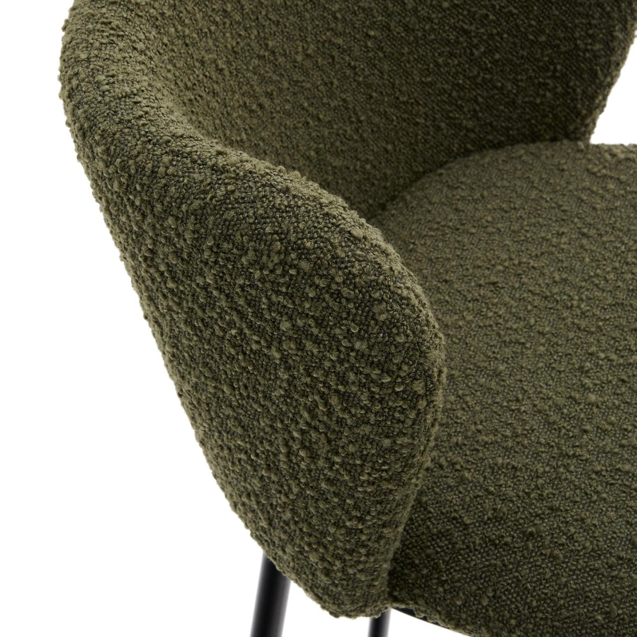 Scaun bar verde din textil Ciselia Low Boucle Kave Home