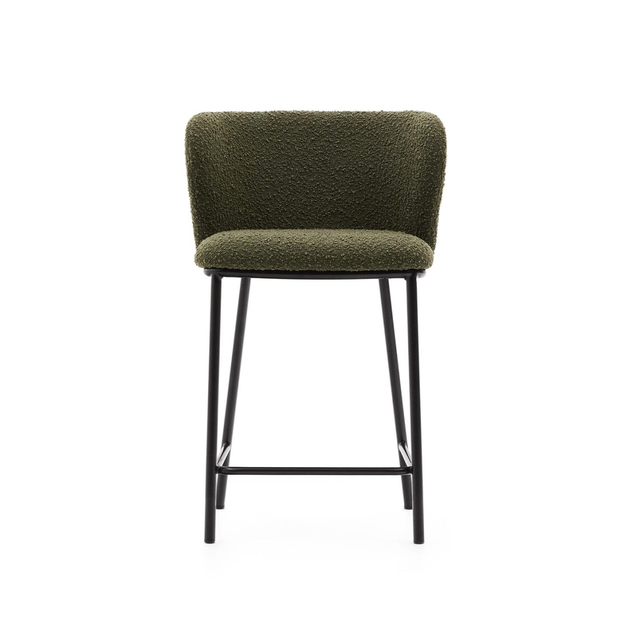 Scaun bar verde din textil Ciselia Low Boucle Kave Home