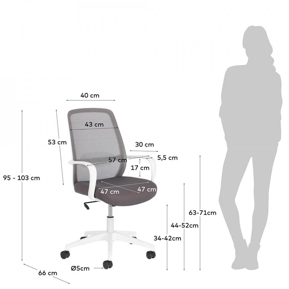 Scaun birou rotativ alb/gri din textil Melva Kave Home