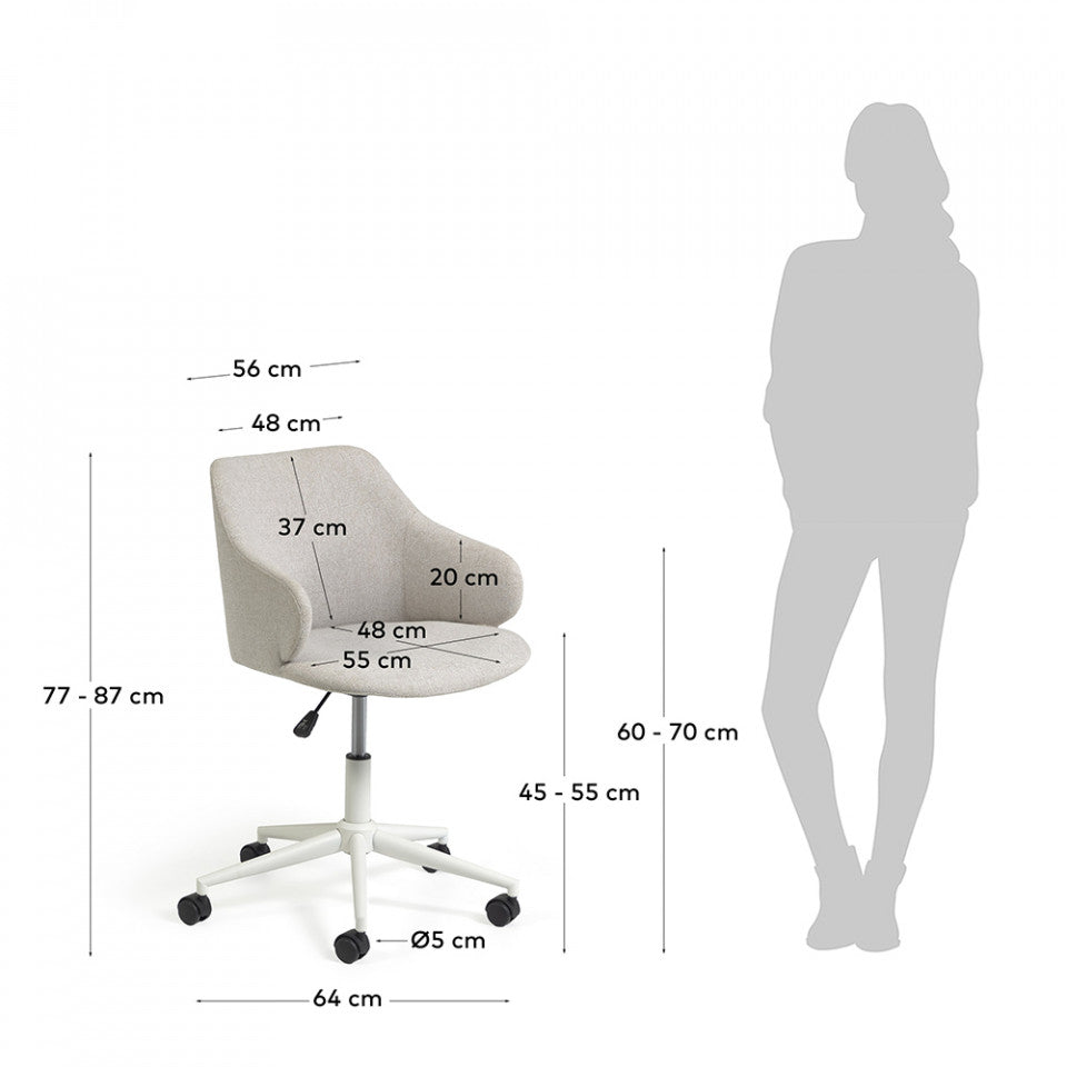 Scaun birou rotativ gri deschis din textil Einara Kave Home