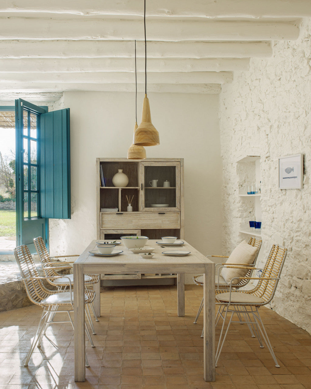 Scaun dining alb din ratan si metal Tishana Kave Home