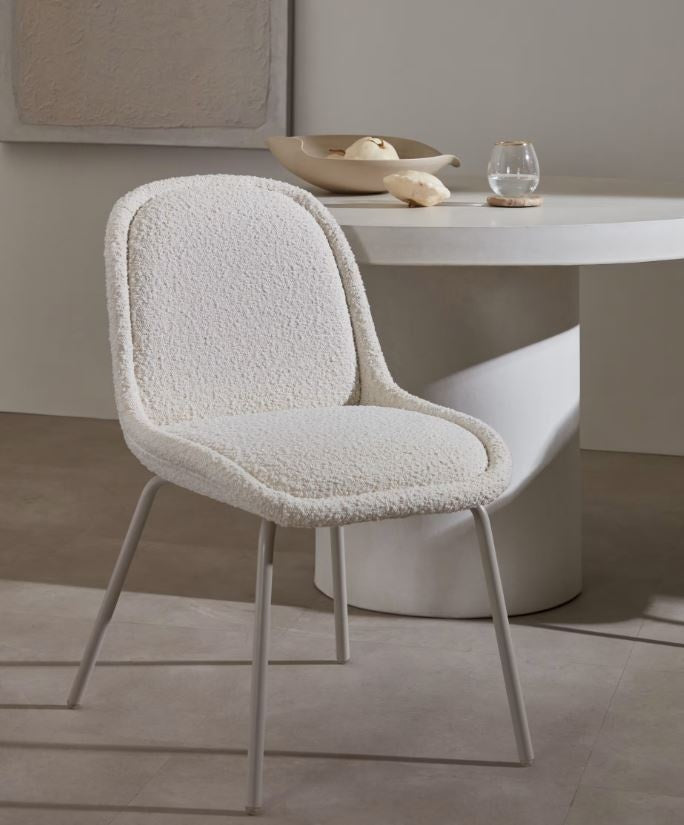Scaun dining alb din textil Aimin Fleece Kave Home