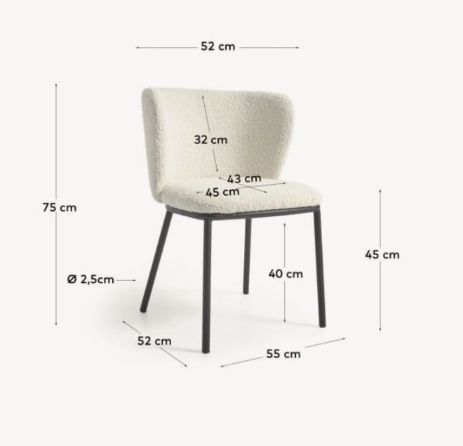 Scaun dining alb din textil Ciselia Kave Home