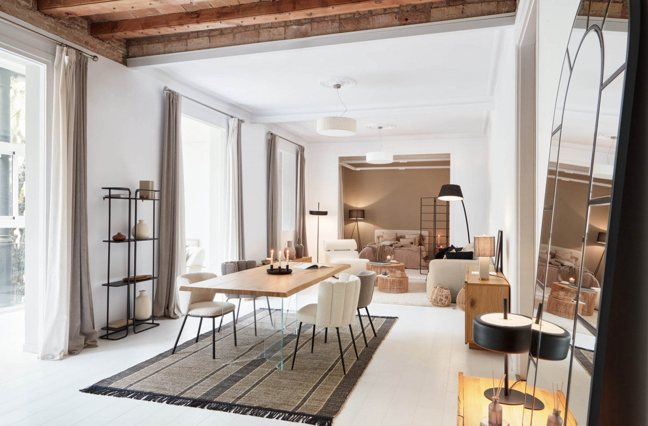 Scaun dining alb din textil Ciselia Kave Home