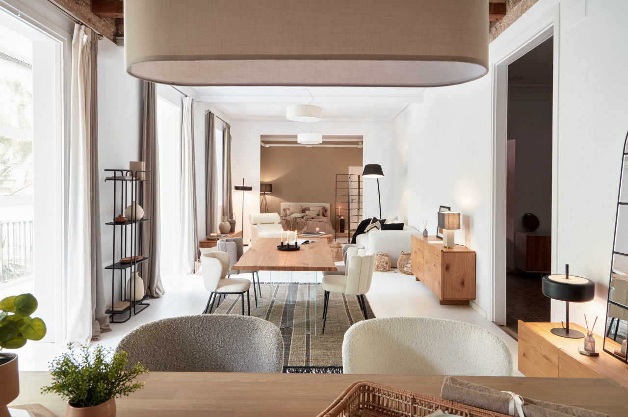 Scaun dining alb din textil Ciselia Kave Home