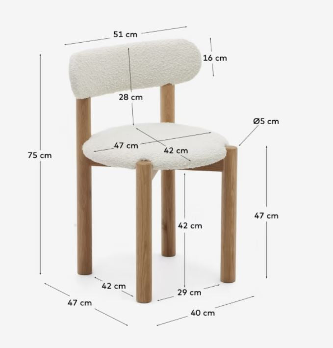 Scaun dining alb din textil Nebai Kave Home
