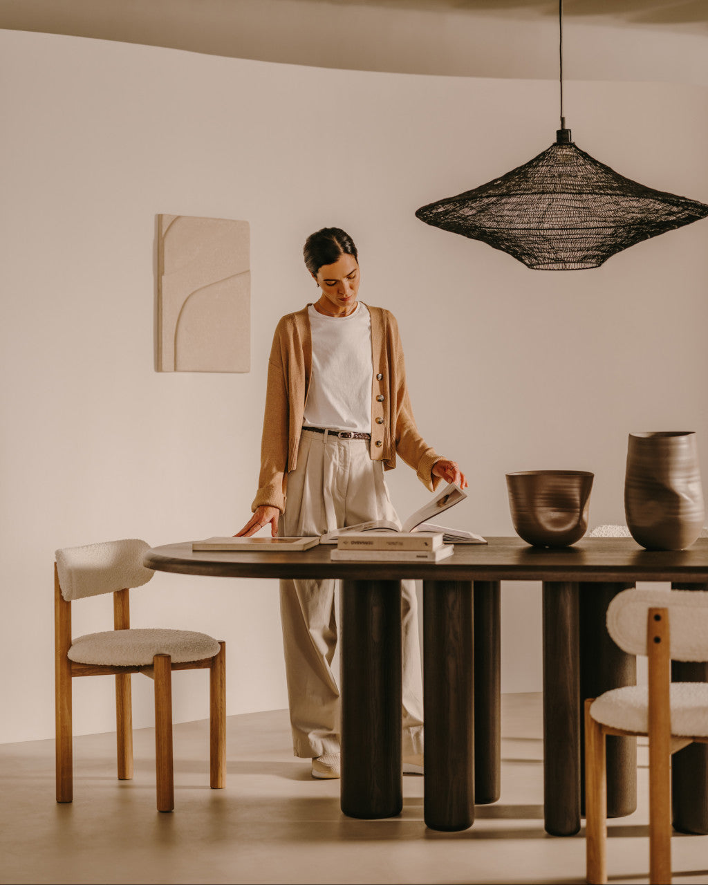 Scaun dining alb din textil Nebai Kave Home