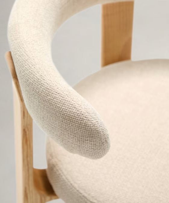 Scaun dining bej deschis din textil Granite Chenille Small Kave Home