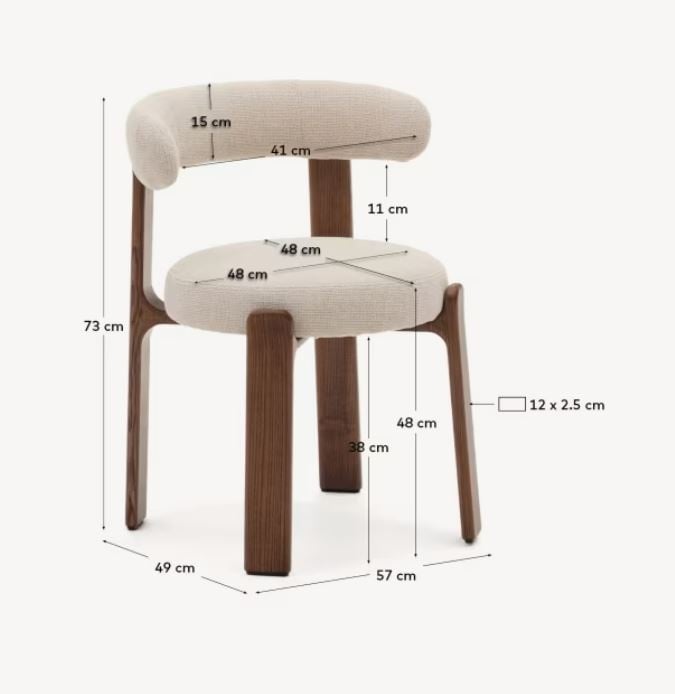 Scaun dining bej din textil Granite Chenille Walnut Kave Home