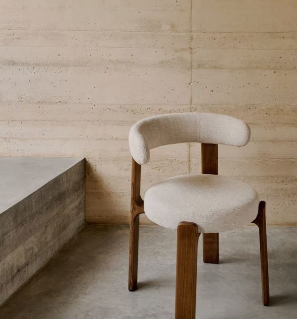 Scaun dining bej din textil Granite Chenille Walnut Kave Home