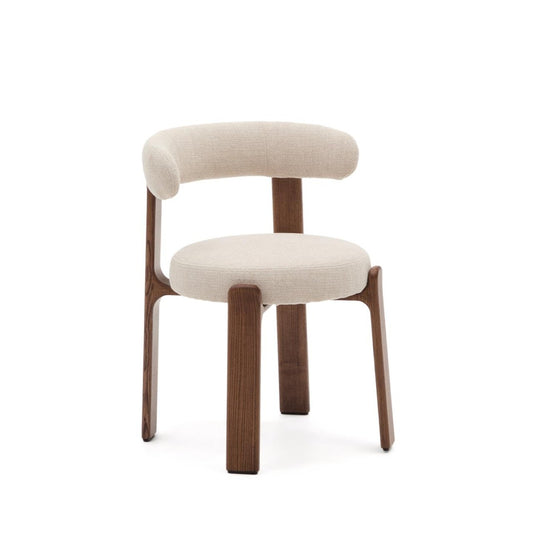 Scaun dining bej din textil Granite Chenille Walnut Kave Home