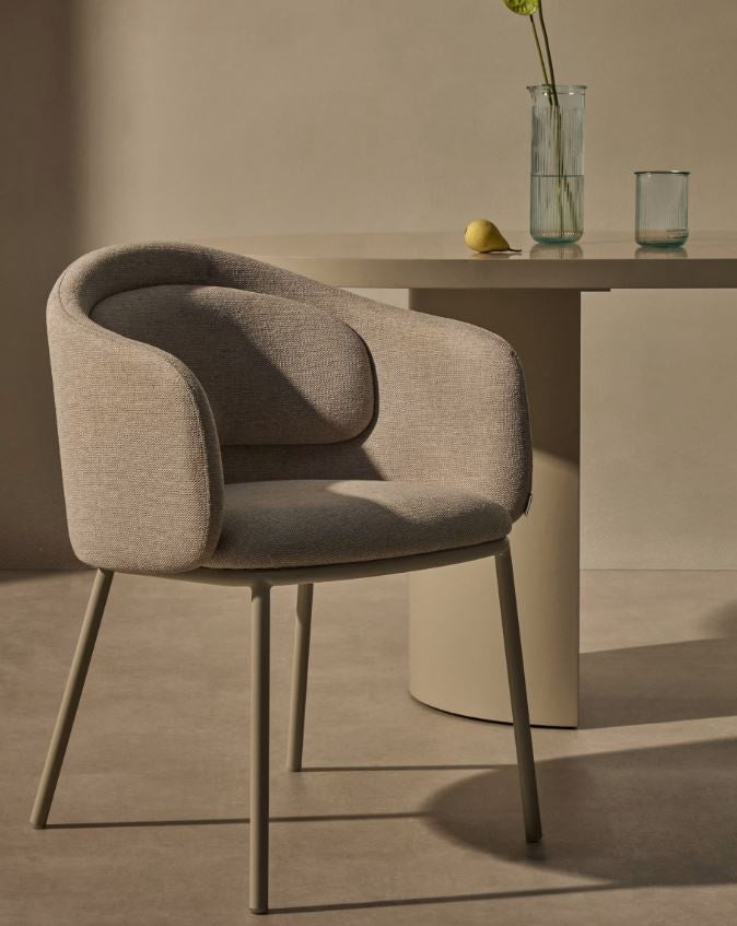 Scaun dining bej din textil Minda Kave Home
