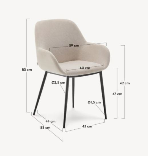 Scaun dining bej/negru din textil Konna Steel Kave Home