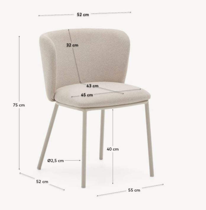Scaun dining crem/alb din textil Ciselia Boucle Kave Home
