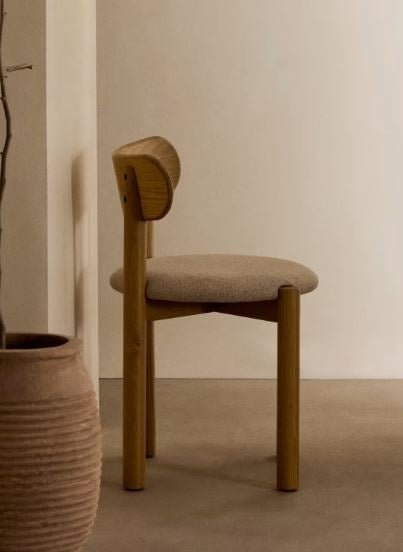 Scaun dining crem/maro din textil Nebai Kave Home