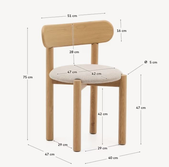 Scaun dining crem/maro din textil Nebai Kave Home