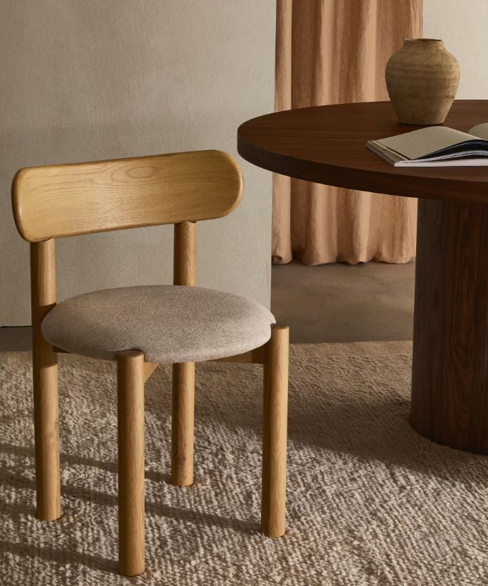 Scaun dining crem/maro din textil Nebai Kave Home