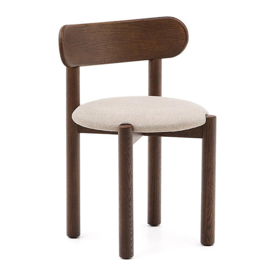 Scaun dining crem/maro inchis din textil Nebai Kave Home