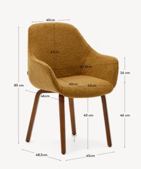Scaun dining galben/maro inchis din textil Aleli Shearling Kave Home