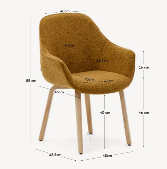 Scaun dining galben mustar din textil Aleli Shearling Kave Home
