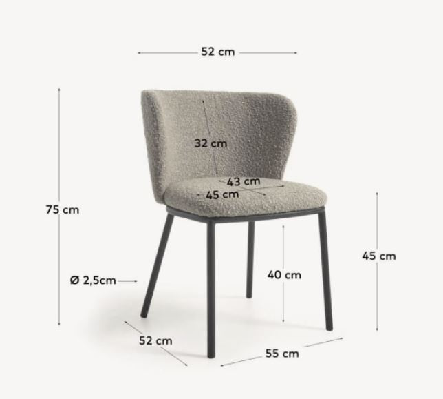 Scaun dining gri deschis din textil Ciselia Kave Home