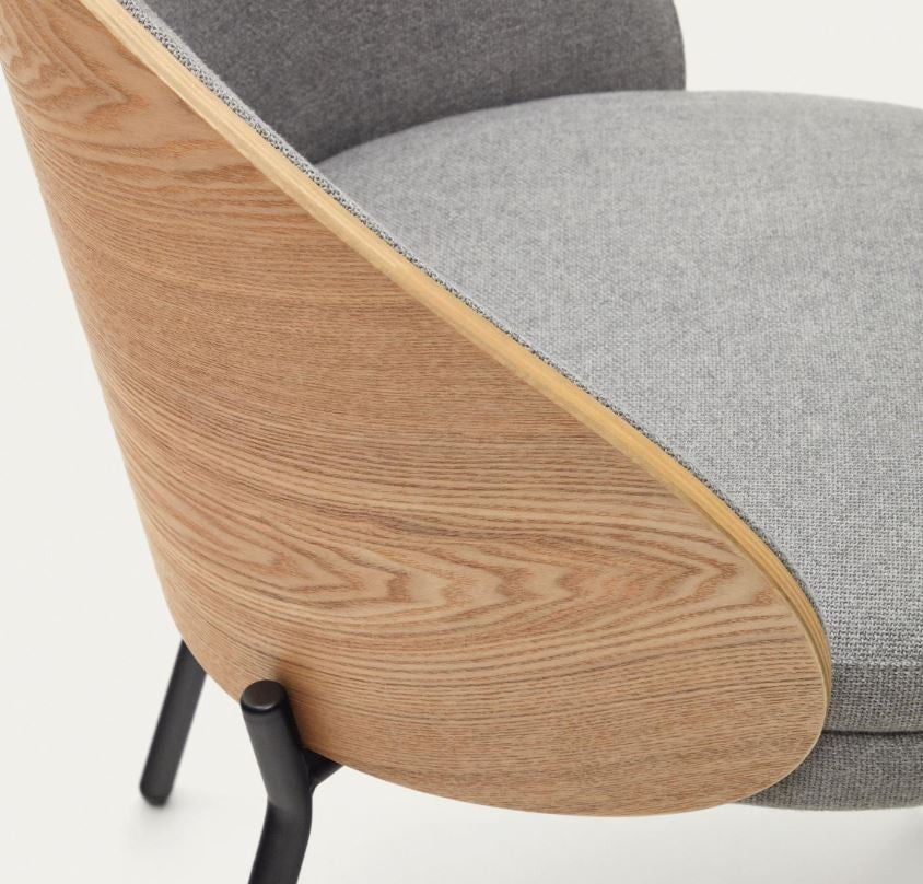 Scaun dining gri deschis/maro din textil Eamy Kave Home