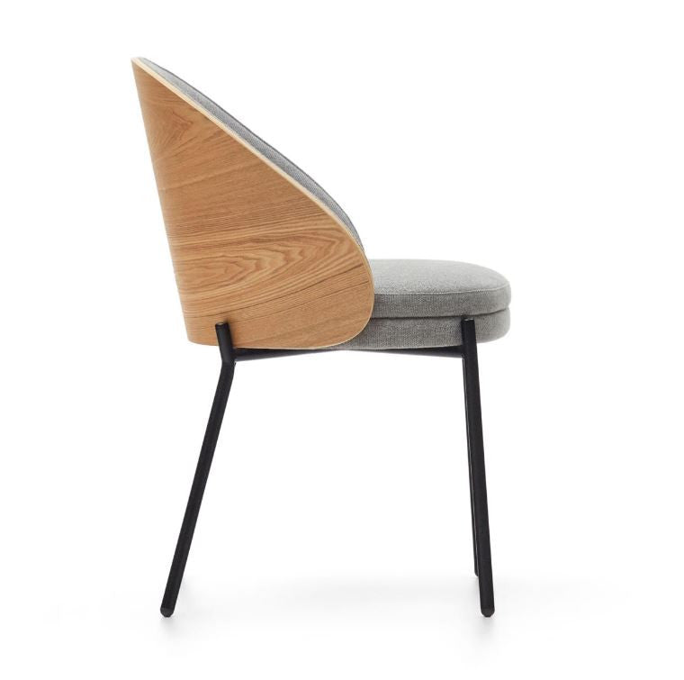 Scaun dining gri deschis/maro din textil Eamy Kave Home