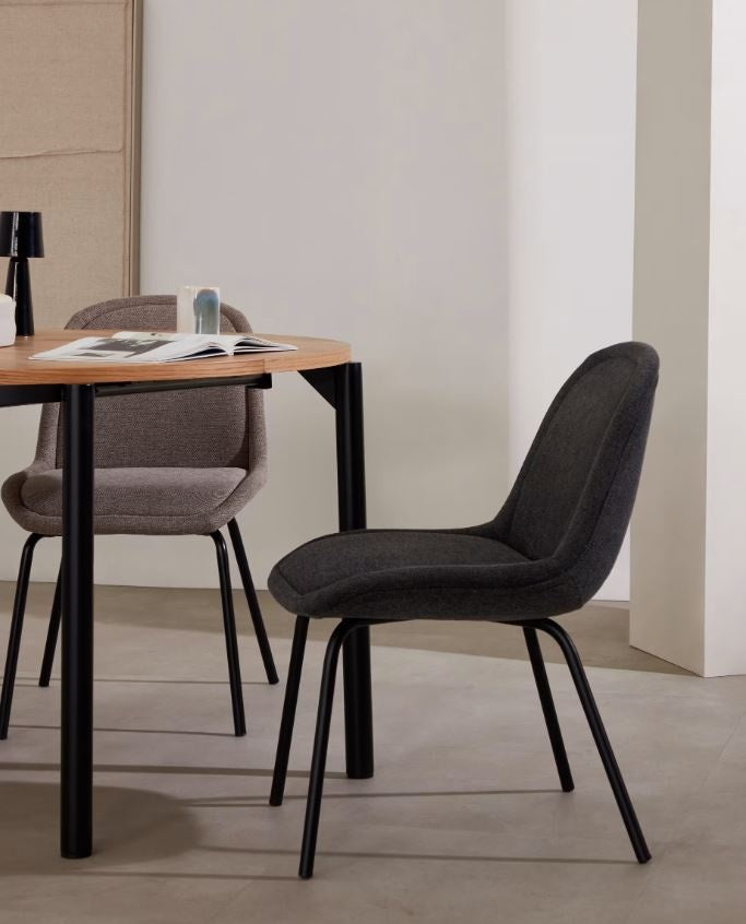Scaun dining gri din textil Aimin Chenille Kave Home