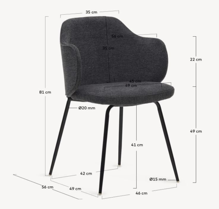 Scaun dining gri inchis din textil Suanna Plain Kave Home