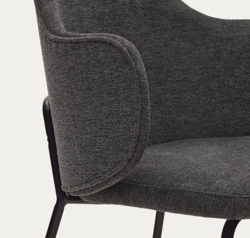 Scaun dining gri inchis din textil Suanna Plain Kave Home