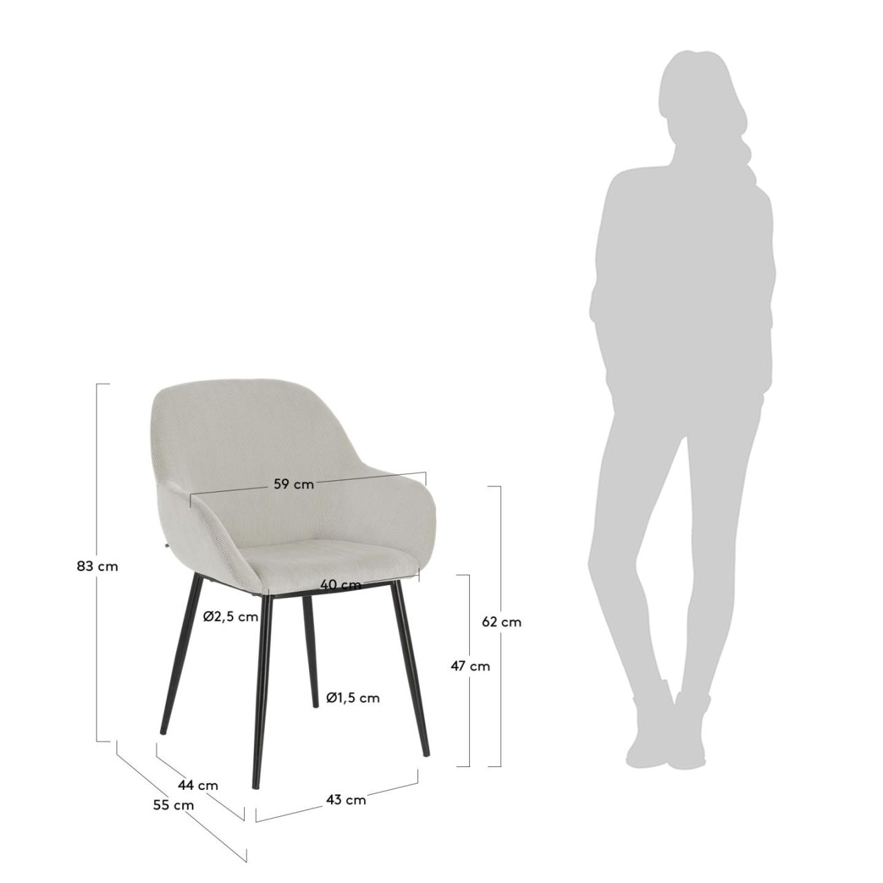 Scaun dining gri inchis/negru din catifea Konna Kave Home
