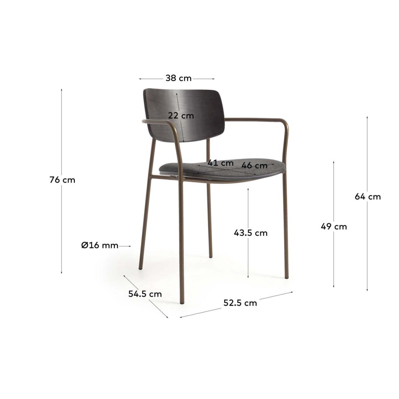 Scaun dining gri inchis/negru din textil Maureen Walnut Kave Home
