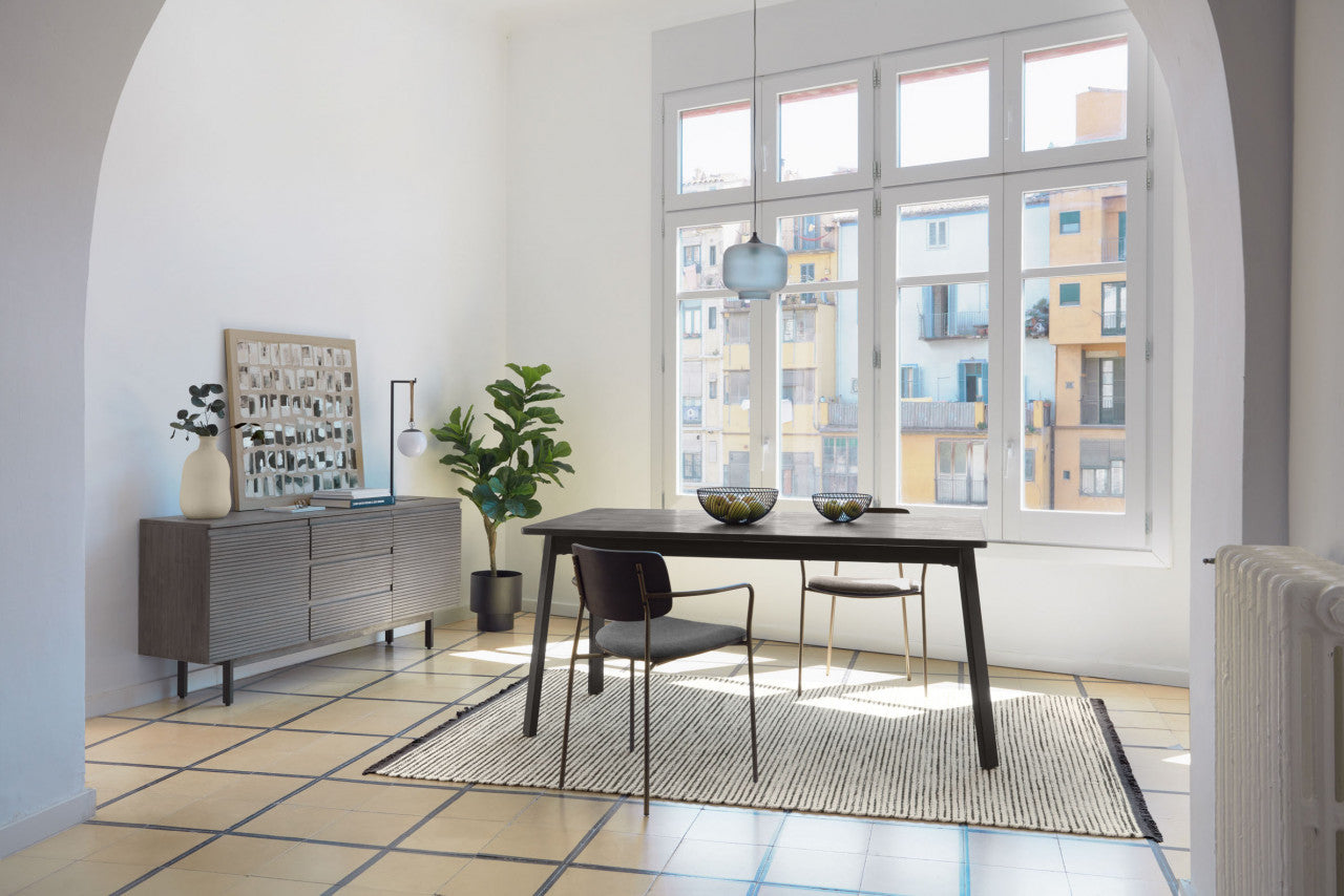Scaun dining gri inchis/negru din textil Maureen Walnut Kave Home