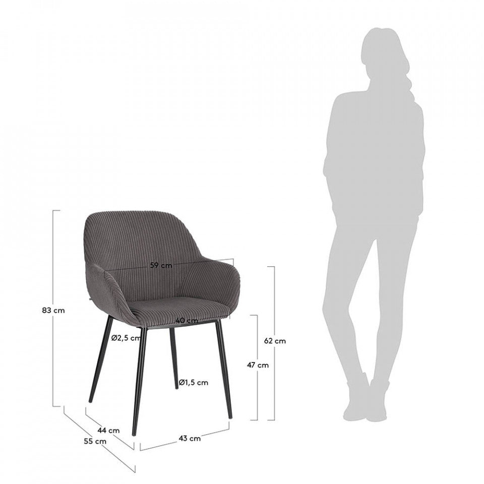 Scaun dining gri/negru din catifea Konna Kave Home