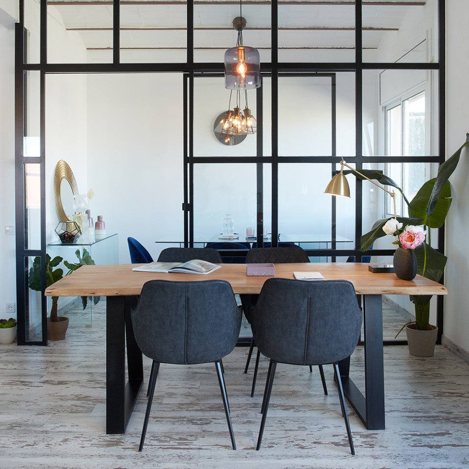 Scaun dining gri piele ecologica Amira Kave Home