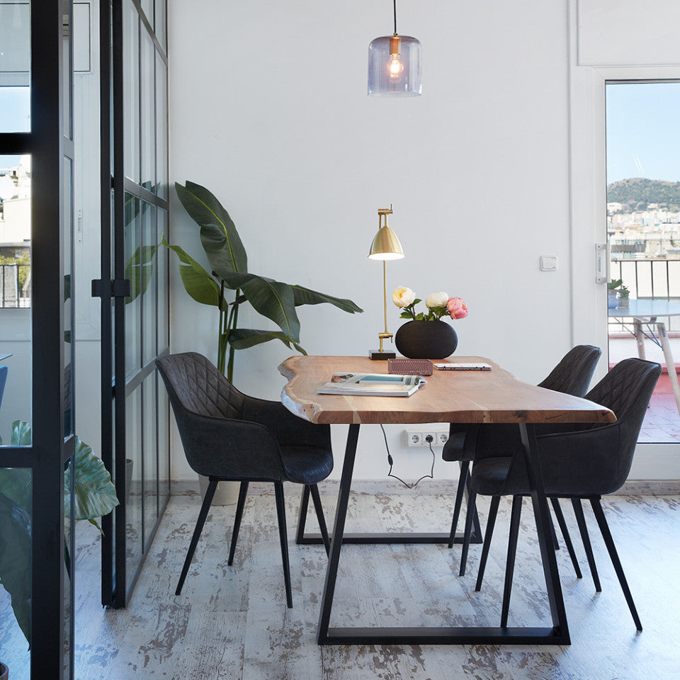 Scaun dining gri piele ecologica Amira Kave Home