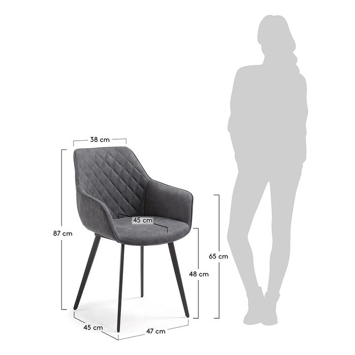 Scaun dining gri piele ecologica Amira Kave Home