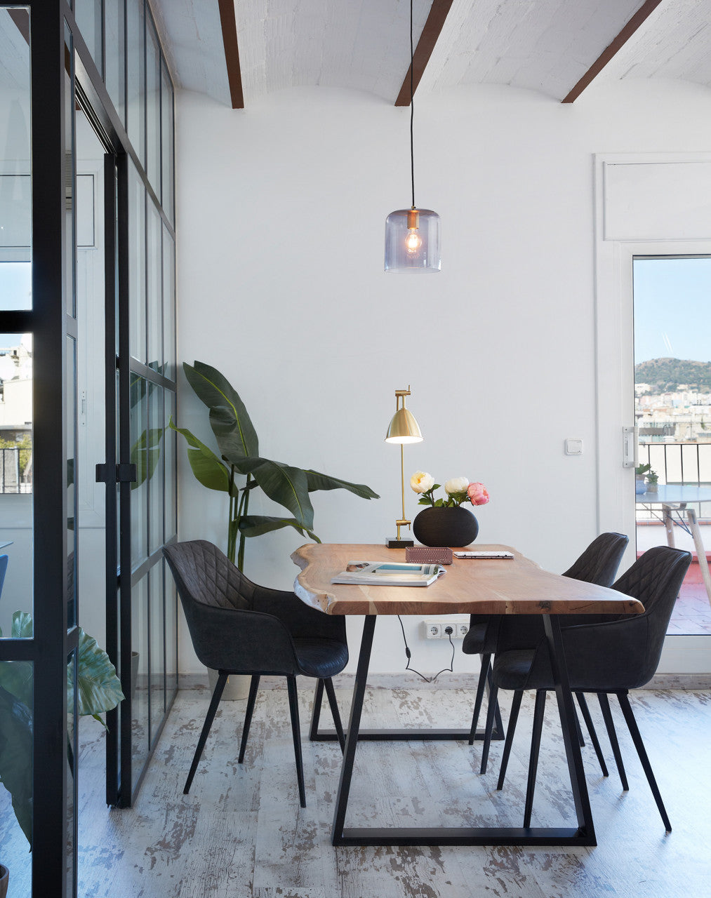 Scaun dining gri piele ecologica Amira Kave Home