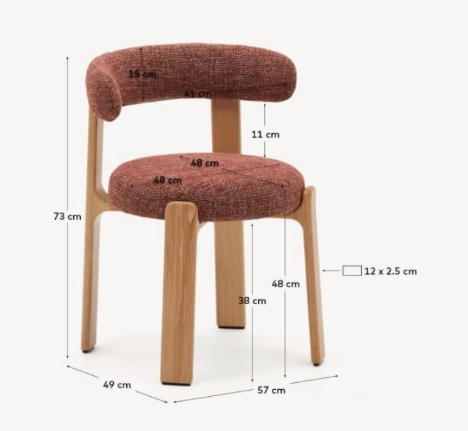 Scaun dining maro teracota din textil Granite Chenille Small Kave Home