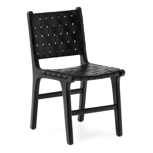 Scaun dining negru din piele Calixta Kave Home