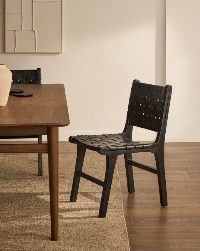 Scaun dining negru din piele Calixta Kave Home