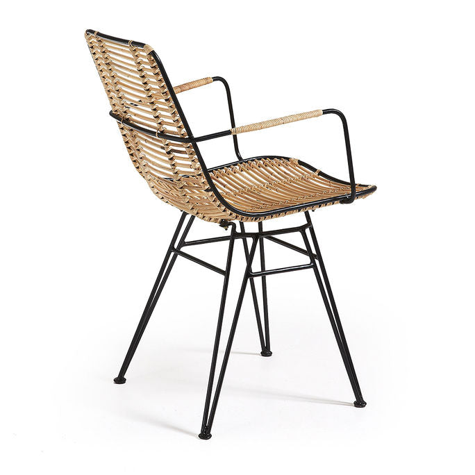 Scaun dining negru din ratan si metal Tishana Kave Home