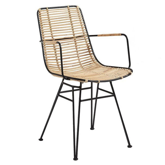 Scaun dining negru din ratan si metal Tishana Kave Home