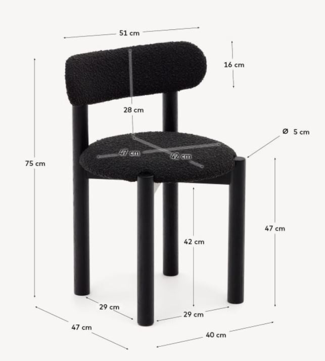 Scaun dining negru din textil Nebai Kave Home